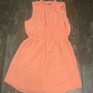 Orange Midi Dress Size Large NWT cinch waist sleeveless ruffle neckline